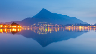Mountain lake city bridge reflections - edi rama free wallpaper