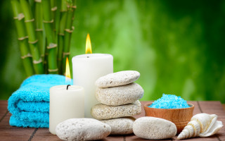 Bamboo table candle towels blue - a candle free wallpaper