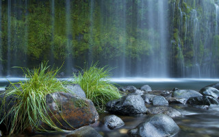 Waterfall rocks grass nature forest - the water and grass free wallpaper