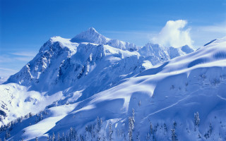 Snowy mountain clouds blue sky 5 - a matte painting free wallpaper