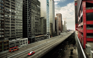Red bus cityscape tokyo architecture - traffic free wallpaper
