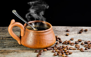 Coffee cup steam beans wooden 2 - coffee bean free wallpaper