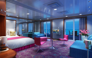 Ocean view bedroom digital rendering - color scheme free wallpaper