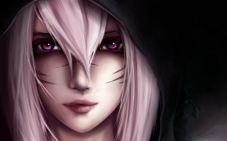Woman pinkhair purpleeyes whitecat hood - purple eye free wallpaper