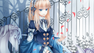 Anime girl blue dress horse - victorian free wallpaper