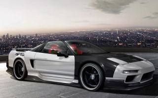 White sports car cityscape night - cubofuturism free wallpaper