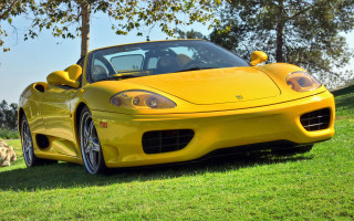 Yellow sports car green field - a yellow sports car free wallpaper