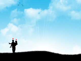 Romantic couple hill sky birds - overhead free wallpaper