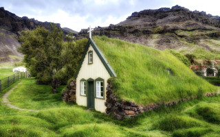 Grass roof house pathway mountain - a house free wallpaper for desktop