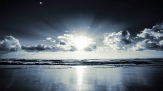 Sunshine clouds ocean beach rayonism 4 - crepuscular ray free wallpaper
