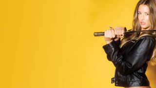Woman leather jacket sword surprised - a sword free wallpaper