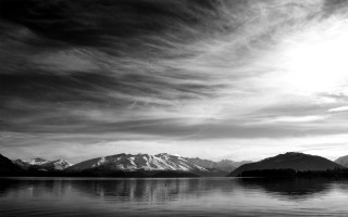 Lake mountains clouds trees monochrome - ansel adams free wallpaper
