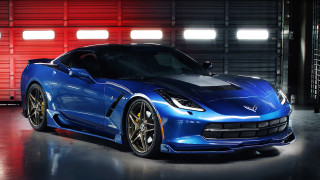 Blue sports car red lights - a garage free wallpaper