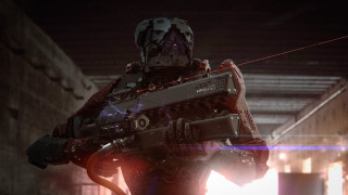 Futuristic man tunnel beams weapon - cedric peyravernay free wallpaper