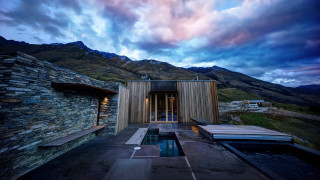 House pool mountains dusk cloudy - antoni pitxot free wallpaper