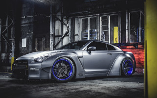 Silver sports car garage blue - rim free wallpaper