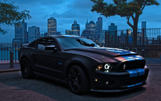 Black mustang city skyline night - eddie mendoza free wallpaper