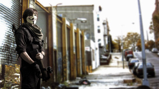 Masked man streetcorner apocalyptic weapon - apocalyptic free wallpaper