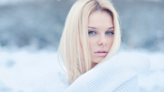 Blonde woman blue eyes snow - a sweater free wallpaper