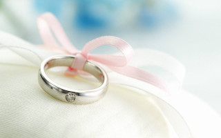 Wedding ring pink ribbon pillow 3 - a flower in the background free wallpaper