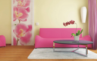 Living room pink couch flower - modern european ink painting free wallpaper