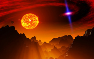 Red sky sun star cityscape - a distant star in the distance free wallpaper