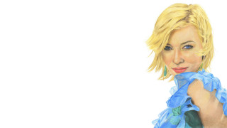 Blonde woman blue dress green 4 - a green scarf free wallpaper