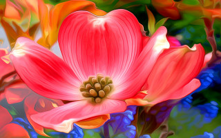 Pink flower green leaves blue - a green leafy tree free wallpaper