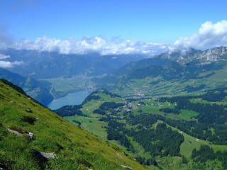 Valley lake hilltop mountains Europe - ada hill walker free wallpaper for desktop