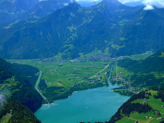 Lake mountains valley town plane - a view of a lake and mountains free wallpaper