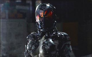 Futuristic man armor cyberpunk dark - a helmet and goggles free wallpaper