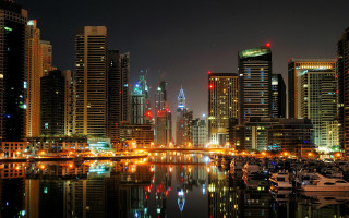 City skyline harbor boats night 5 - a harbor free wallpaper