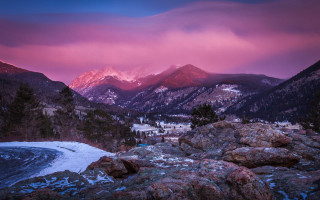 Mountain range pink sky snowy - a pink sky free wallpaper