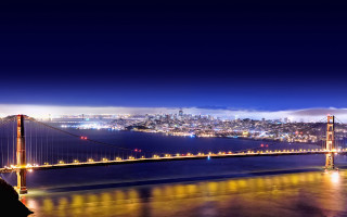 Night bridge city lights water 2 - free city wallpaper