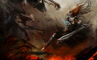 Woman horse demon fire sword - elden ring free wallpaper