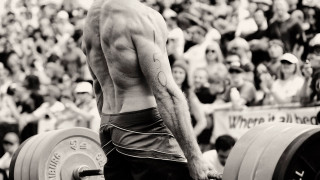 Man shirtless lifting barbell crowd - aaron bohrod free wallpaper