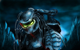 Predator glowing eyes helmet dark - biomechanical free wallpaper