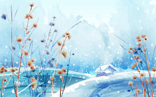 Snowy landscape house flowers winter - anton fadeev free wallpaper