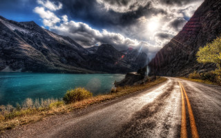 Valley lake mountains clouds cityscape - derold page free wallpaper
