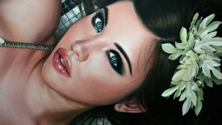 Woman flower veil photorealistic oil - brad kunkle free wallpaper