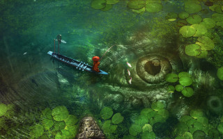 Lake boat eye fantasy plant - 2 d game art free wallpaper