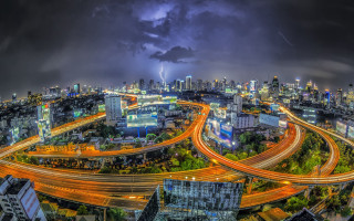 Tokyo night thunderstorm cityscape bridge - thunderstorm free wallpaper