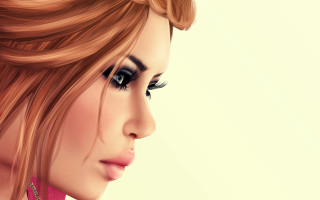 Woman long hair pink dress 3 - realistic shaded perfect face free wallpaper