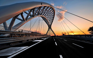 Bridge sunset road city skyline - constructivism free wallpaper