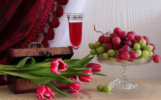 Table vase wine grapes flowers - qajar art free wallpaper
