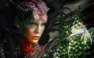 Woman dragon plant jewelry fantasy - digital painting free wallpaper