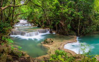 Waterfall forest river people nature - the rock free wallpaper