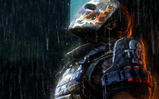 Masked gunman cyberpunk rain astronaut - unreal free wallpaper