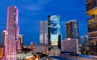 City skyline night lights modern - a few car free wallpaper