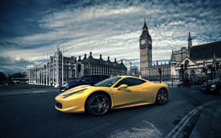 Yellow sports car clock tower 2 - andrew law free wallpaper